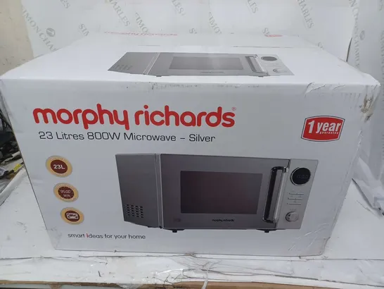 BOXED MORPHY RICHARDS 23 LITRES 800W MICROWAVE IN SILVER