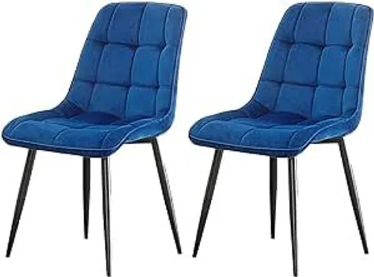 BOXED DESIGNER BLUE VELVET DINING CHAIRS SET OF 2 (1 BOX)