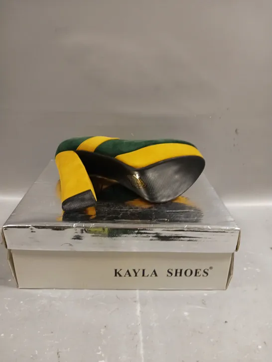 BOXED PAIR OF KAYLA HIGH BLOCK HEEL SLIP ON SHOES - SIZE 3.5