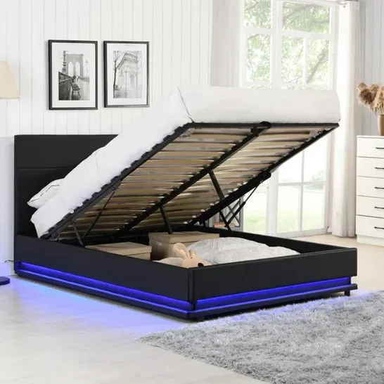 BOXED WILBURTON LED UPHOLSTERED OTTOMAN BED BLACK // SIZE: 120 X 190CM (2 BOXES)