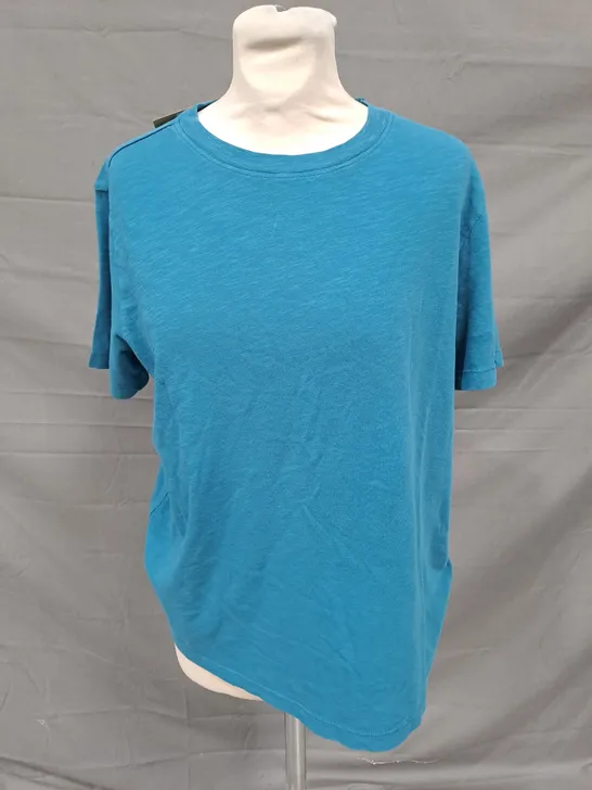 HUSH HATTIE COTTON SLUB CREW NECK T-SHIRT IN DEEP AQUA SIZE SMALL