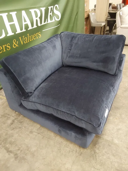 DESIGNER LENORA DENIM CORNER SOFA PART IN NAVY WITH CUSHIONS - INCOMPLETE SOFA PIECE