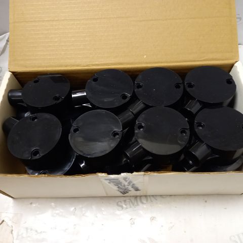 BOX OF APPROX. 25 SCHNEIDER ROUND CONDUIT TOWER 1-WAY TERMINAL BOX 20MM BLACK