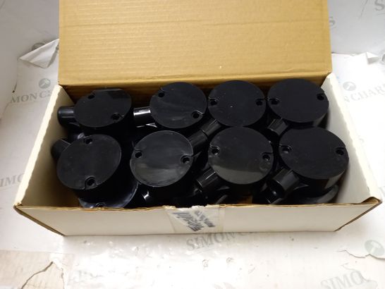 BOX OF APPROX. 25 SCHNEIDER ROUND CONDUIT TOWER 1-WAY TERMINAL BOX 20MM BLACK