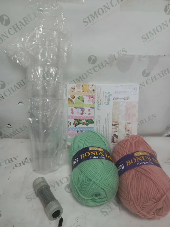 BOX OF APPROXIMATELY 10 ASSORTED ITEMS TO INCLUDE - YARN, TORCH, CUPS ETC