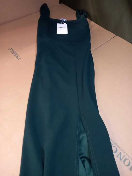 FEMME LUXE FOREST GREEN SQUARE NECK SIDE SPLIT MAXI DRESS - SIZE 8