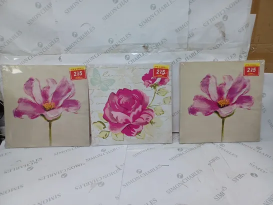 LOT OF 3 FLOWER CANVAS PRINTS 40 BY 40 