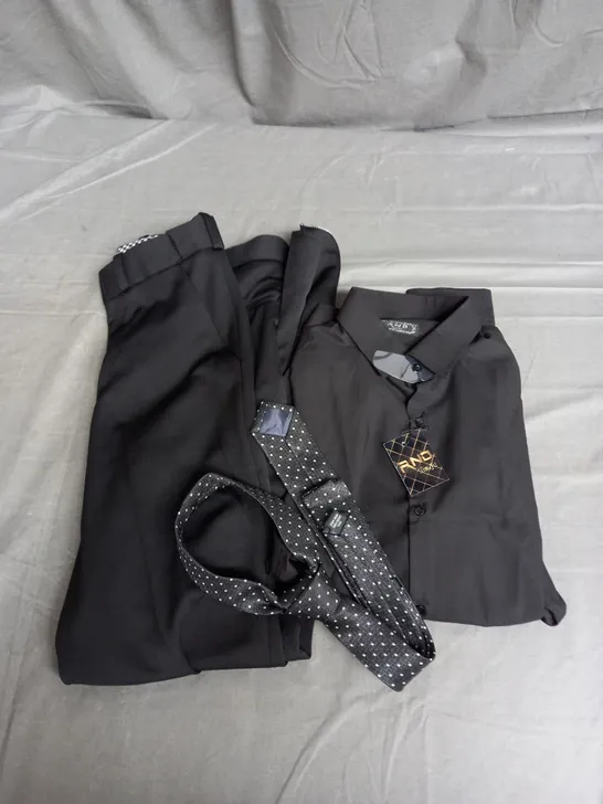 3PCE SUIT INCLUDING SHIRT AND TIE IN TAUPE AND BLACK SIZE 50/15 JACKET AND 44 WAIST TROUSERS