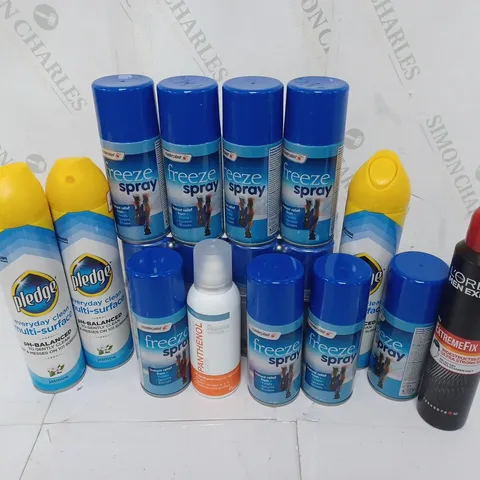 APPROXIMATELY 20 ASSORTED AEROSOLS TO INCLUDE MASTERPLAST FREEZE SPRAY (150ml), LOREAL MEN EXPERT EXTREME FIX (200ml), PLEDGE EVERYDAY CLEAN JASMINE (250ml) - COLLECTION ONLY