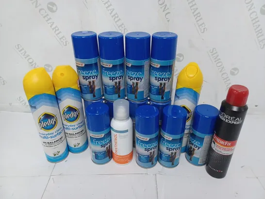 APPROXIMATELY 20 ASSORTED AEROSOLS TO INCLUDE MASTERPLAST FREEZE SPRAY (150ml), LOREAL MEN EXPERT EXTREME FIX (200ml), PLEDGE EVERYDAY CLEAN JASMINE (250ml) - COLLECTION ONLY