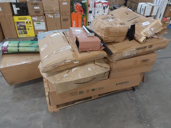 PALLET OF ASSORTED HOUSEHOLD ITEMS AND FURNITURE PARTS