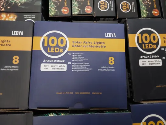 BOX OF 62X BRAND NEW 100 LEDS 10M WARM WHITE SOLAR FAIRY LIGHTS WITH 8 LIGHTING MODES (1 BOX)