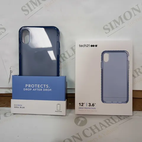 BOX OF 87 BRAND NEW TECH 21 12FT DROP PROTECTION EVOROX SOUL BLUE IPHONE X MAX PHONE CASES