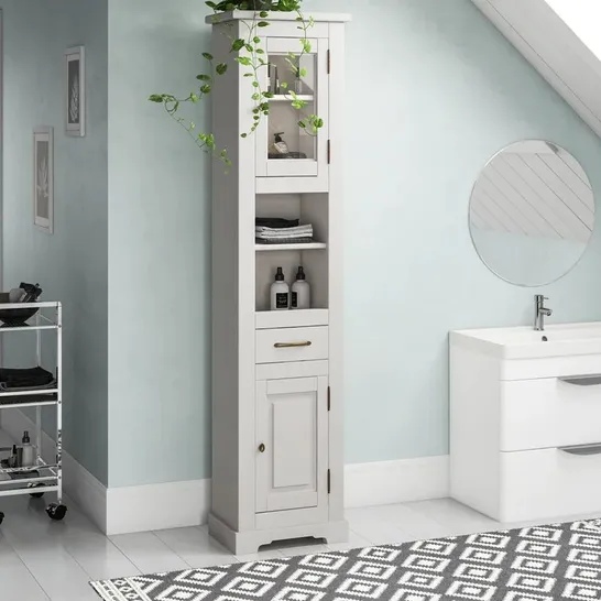 BOXED MCLEOD SOLID WOOD FREESTANDING TALL BATHROOM CABINET 