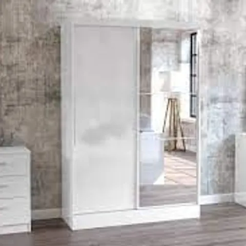 BOXED LYNX 2 DOOR SLIDING WARDROBE WITH MIRROR IN WHITE (2 BOXES)