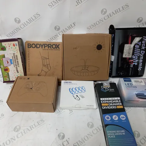 BOX OF APPROX. 8 ASSORTED ITEMS TO INCLUDE CONSOLE CONTROLLER, LED STRIP LIGHTING, EXPANDABLE DRAW DIVIDERS, ETC.