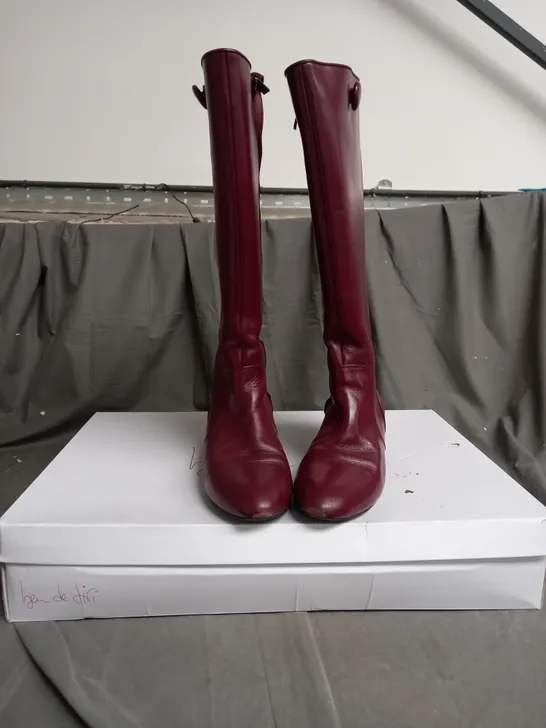 BOXED BDL KNEE HIGH BOOTS BURGUNDY SIZE 8