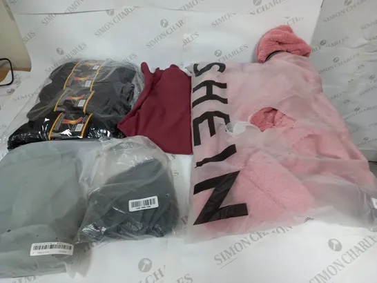 LARGE BOX OF ASSORTED CLOTHING ITEMS IN VARIOUS COLOURS AND SIZES INCLUDING TROUSERS , TOPS AND JUMPERS 