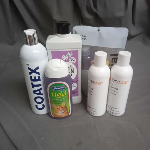 BOX OF APPROX 6 CLEANING PRODUCTS TO INCLUDE COATEX MEDICATED SHAMPOO FOR DOGS, MARCEL'S GREEN SOAP, JASON MARKK ESSENTIAL KIT ETC - COLLECTION ONLY