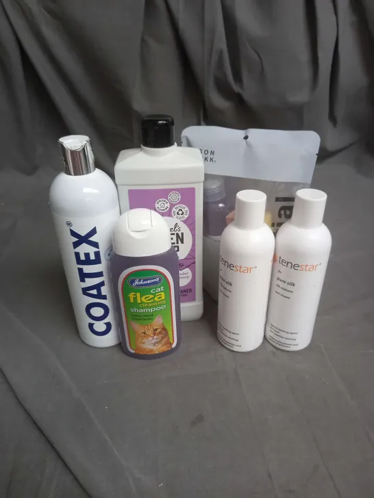 BOX OF APPROX 6 CLEANING PRODUCTS TO INCLUDE COATEX MEDICATED SHAMPOO FOR DOGS, MARCEL'S GREEN SOAP, JASON MARKK ESSENTIAL KIT ETC - COLLECTION ONLY