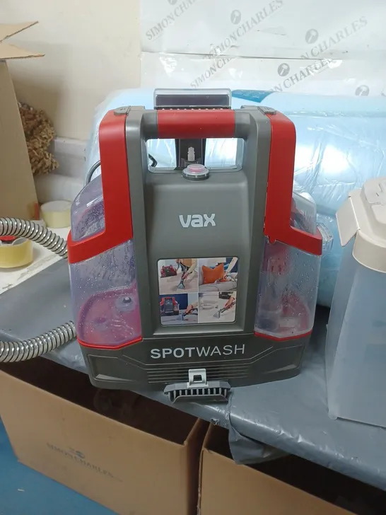 LOT TO CONTAIN VAX CARPET CLEANER, LARGE PET FEEDING/CEREAL DISPENSING BOX AND A SMALL FOAM MATTRESS  