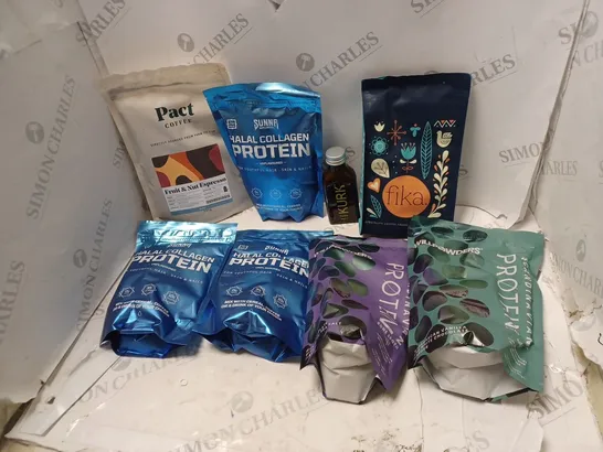 LOT OF ASSORTED FOOD AND DRINK ITEMS TO INCLUDE PACT COFFEE, FIKA AND KURIK