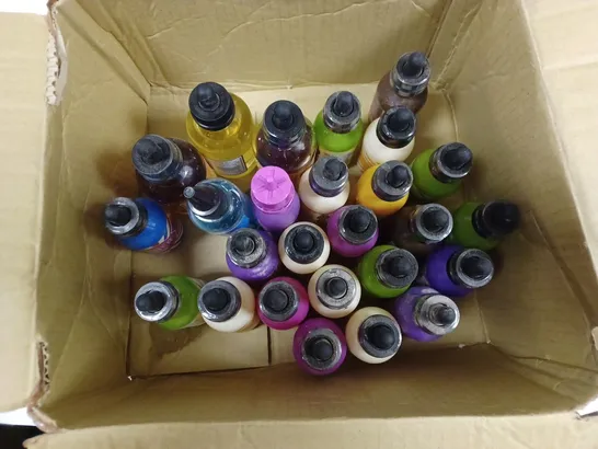 BOX OF APPROXIMATELY 25 ASSORTED E-LIQUID VIALS