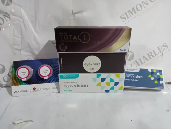 BOX OF APPROX 15 ASSORTED VISION CARE ITEMS TO INCLUDE -  SPECSAVERS EASY VISION CONTACT LENSES -EYE EXPERT VIBE CONTACT LENSES - DAILIES TOTAL 1 CONTACT LENSES ECT