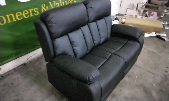 QUALITY DESIGNER BLACK LEATHER MANUAL RECLINER 2 SEATER SOFA