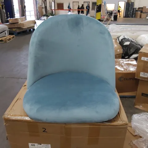 BOXED 2 LIGHT BLUE SUEDE CHAIRS (1 BOX)