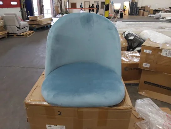 BOXED 2 LIGHT BLUE SUEDE CHAIRS (1 BOX)