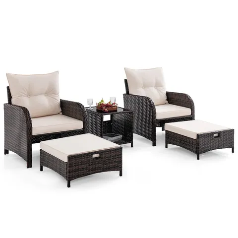 BOXED 5 PIECE RATTAN GARDEN FURNITURE SET