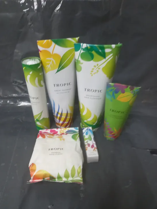 LOT OF 6 TROPIC SKINCARE PRODUCTS TO INCLUDE SUN CREAM, BAMBOO FACE CLOTH AND HAND CREAM