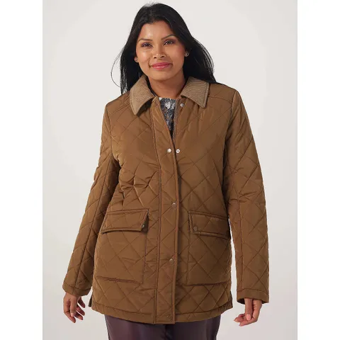 CENTIGRADE QUILTED JACKET WITH CORDUROY NECK DETAIL IN MUSHROOM SIZE M