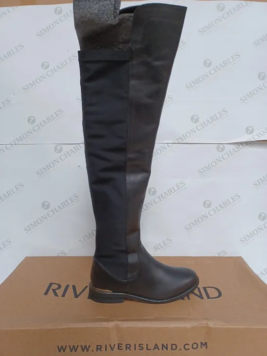 BOXED RIVER ISLAND MINNIE FLAT OVER THIGH BOOT IN BLACK - UK 5 