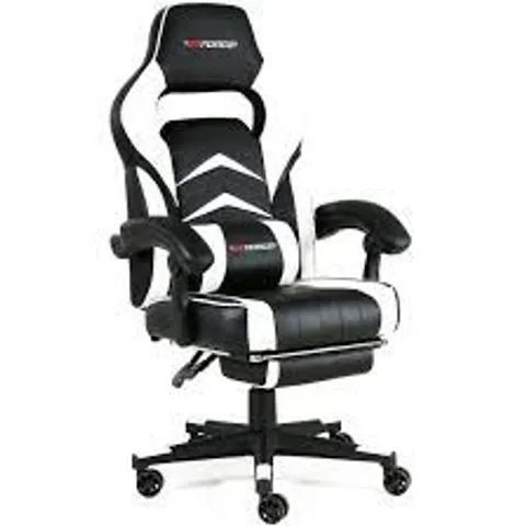 BOXED DESIGNER GT FORCE PRO ST LEATHER RACING SPORTS OFFICE CHAIR IN BLACK & WHITE (1 BOX)