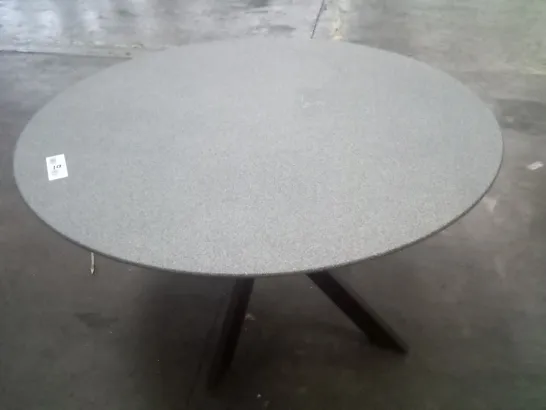 CIRCULAR COVERED GLASS TOPPED TABLE ON BLACK BASE