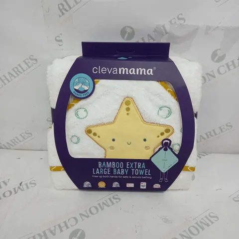 CLEVAMAMA EXTRA LARGE BABY TOWEL HANDS FREE IN WHITE STARS
