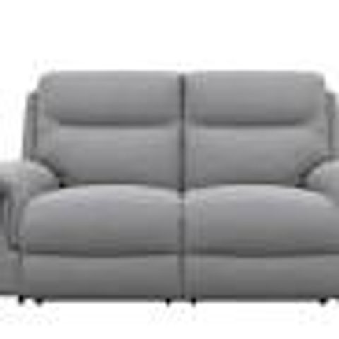 BOXED DESIGNER EXPRESSIONS POWER RECLINING TWO SEATER SOFA LIGHT GREY FABRIC DARK GREY PIPING