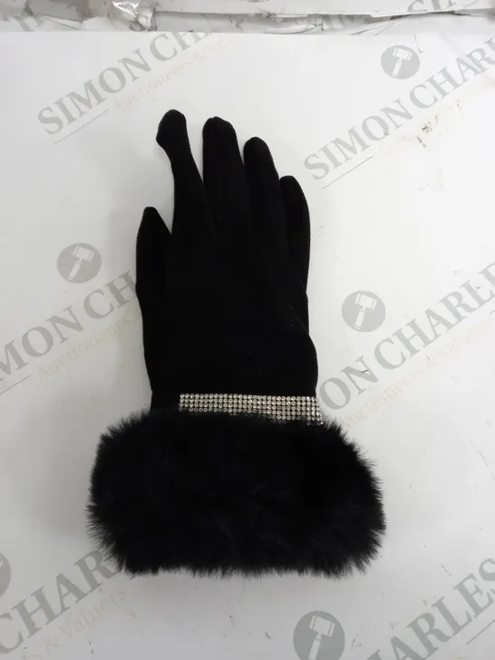 FRANK USHER FLUFF CUFF BLACK GLOVES 