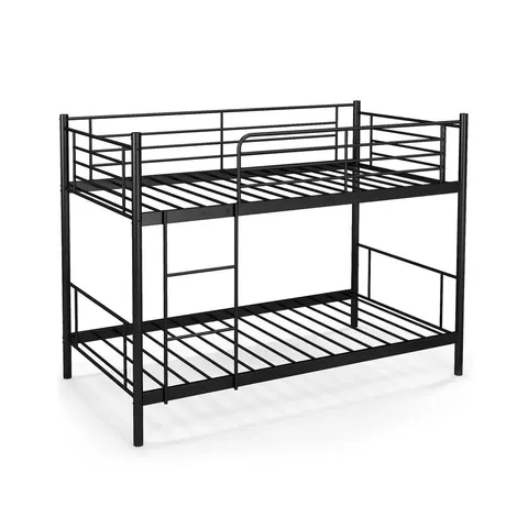 BOXED COSTWAY METAL TWIN OVER TWIN BUNK BEDS WITH LADDER AND FULL LENGTH GUARDRAILS - SILVER