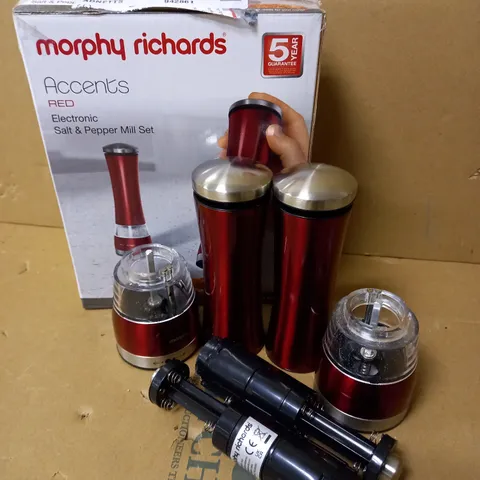 MORPHY RICHARDS ACCENTS ELECTRONIC SALT AND PEPPER MILL - RED