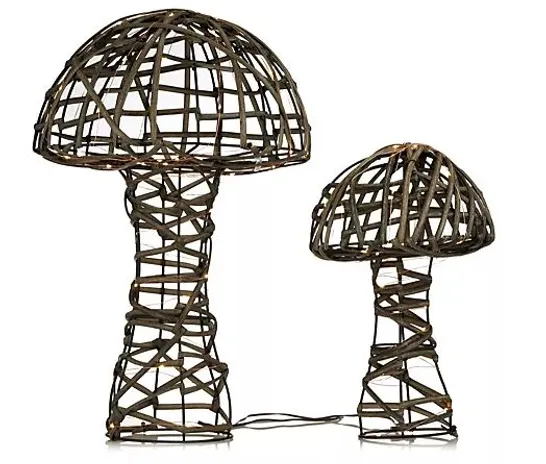 HOME REFLECTIONS SET OF 2 INDOOR OUTDOOR RATTAN MUSHROOMS