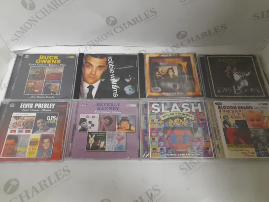 BOX OF APPROX 40 CDS TO INCLUDE ROBBIE WILLIAMS, ELVIS AND BUCK OWENS