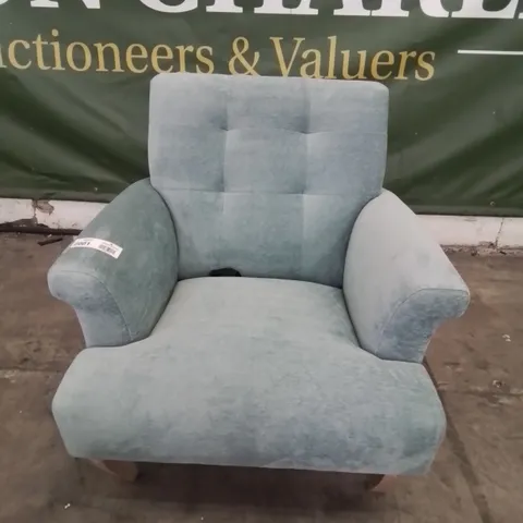 QUALITY BRITISH DESIGNER LOUNGE Co. JOSEPH ARMCHAIR PALE BLUE PLUSH FABRIC 