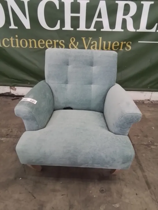 QUALITY BRITISH DESIGNER LOUNGE Co. JOSEPH ARMCHAIR PALE BLUE PLUSH FABRIC 