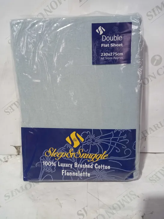 SLEEP & SNUGGLE 100% LUXURY BRUSHED COTTON FLANNELETTE DOUBLE FLAT SHEET IN LIGHT BLUE (APPROX 230X275CM)