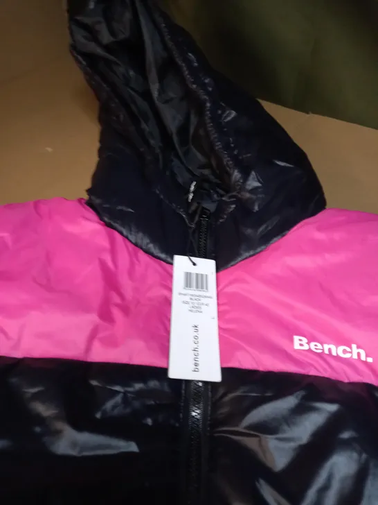 BENCH HELENA PUFFER EFFECT COAT IN BLACK AND PINK, LADIES SIZE 12