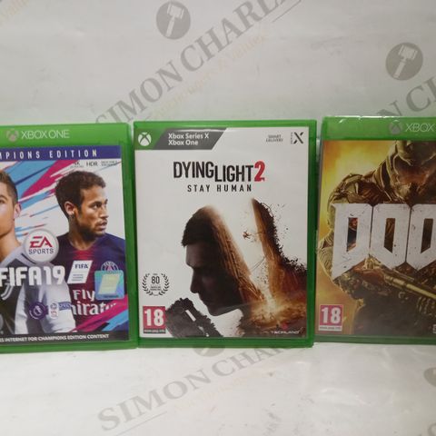 LOT OF 3 XBOX ONE GAMES, TO INCLUDE FIFA, DYING LIGHT & DOOM