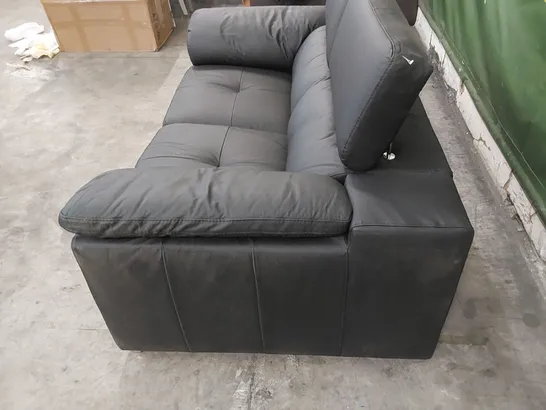 DESIGNER 2 SEATER BLACK LEATHER SOFA WITH ADJUSTABLE HEAD REST